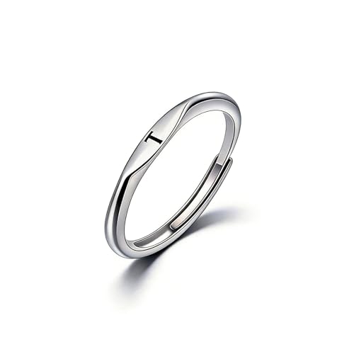 Thin Stacking Initial Rings for Women Stackable Plain Letter Ring Open Adjustable Silver Capital Alphabet Letter Band Ring - color: T