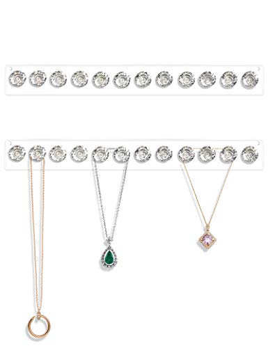 Mymazn 2 Pack Acrylic Necklaces Holder Hanging Jewelry Organizer Wall Mounted Necklace Hangers with 12 Hooks, Clear Jewelry Hangers for Necklace Organizer for Girls Women, Necklace Hooks for Wall | Acrylic Jewelry Hanger with 12 Hooks, Jewelry Hooks for N