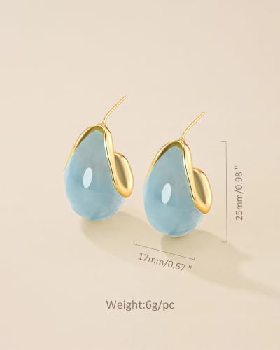 SNGIA Oval C Shape Chunky Dangle 18K Gold Plated Hoops with Colored Resin Gemstone Statement Earrings for Women by SNGIA, (Green, Brown, Blue, Pink, White, Cream), Long Bold Drop Handmade Exaggerated Irregular Trendy Bohemian Jewelry Gifts, Unique Danglin
