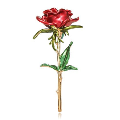 Red Rose Flower Brooches Pins for Women Men Elegant Crystal Flower Lapel Pin Retro Suit Hat Dress Accessories Wedding Valentine's Day Jewelry Gift - style: Red