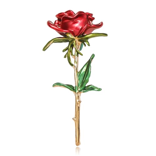 Red Rose Flower Brooches Pins for Women Men Elegant Crystal Flower Lapel Pin Retro Suit Hat Dress Accessories Wedding Valentine's Day Jewelry Gift - style: Red