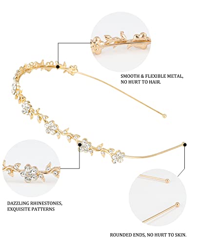Wecoe 4 Pack Rhinestone Headbands Women Gold Metal Headbands Flower Girl Bridal Wedding Crystal Headpieces Flower Leaf Butterfly Headband Tiara Formal Hair Accessories For Women Girls Halloween Gifts - color: Gold band & silver rhinestones