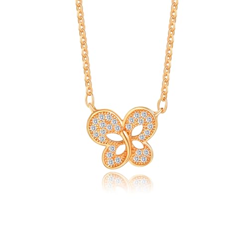 Gold Plated Pendant Necklaces for Women Cubic Zirconia Accent 18 Inch Adjustable Chain Hypoallergenic Gift for Wife Mom Birthday Valentines Day - style: Gold butterfly