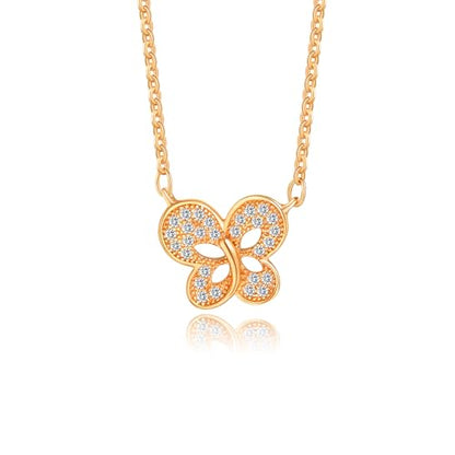 Gold Plated Pendant Necklaces for Women Cubic Zirconia Accent 18 Inch Adjustable Chain Hypoallergenic Gift for Wife Mom Birthday Valentines Day - style: Gold butterfly
