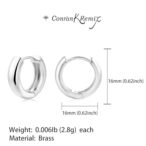 CONRAN KREMIX Small Thick Gold Chunky Hoop Earrings Lightweight Huggie Hoops For Women - color: 16.0 MM - Silver