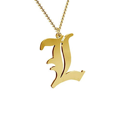 Women's Old English Initial Necklace 18K Gold Plated Stainless Steel Letter Pendant Gift - style: L