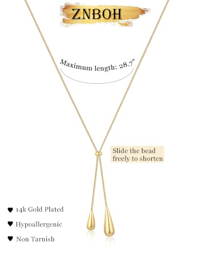 Lariat Gold Silver Necklace for Women Long Dainty Y Necklace 14k Gold Plated Drop Chunky Necklace Trendy Clover Heart Cross Teardrop Cz Pendant Statement Simple Adjustable Jewelry Gift - color: Gold- Water droplet
