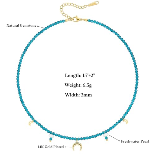 KissYan Beaded Choker Necklace for Women, Colorful Natural Gemstones Pearl Choker 14K Gold Plated Pendant Healing Crystal Necklace Handmade Stone Jewelry Gift | 14K Gold Plated Pendant Necklaces, Natural Gemstones Pearl Choker, Healing Crystal Chain, Hand