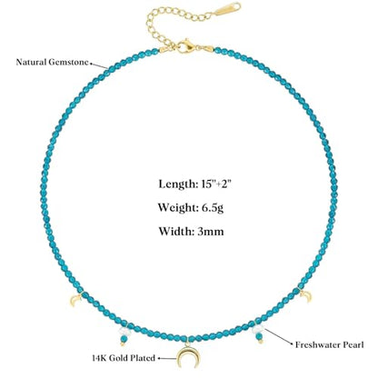 KissYan Beaded Choker Necklace for Women, Colorful Natural Gemstones Pearl Choker 14K Gold Plated Pendant Healing Crystal Necklace Handmade Stone Jewelry Gift | 14K Gold Plated Pendant Necklaces, Natural Gemstones Pearl Choker, Healing Crystal Chain, Hand