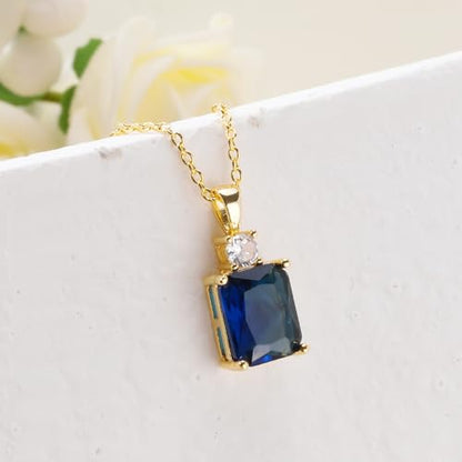 CiNily Rectangular Crystal Necklace for Women Trendy, Pendant Necklace with Chain 14K White Gold | Gold Plated Multicolor Birthstone Pendant Necklaces Boho Jewelry for Christmas Birthday Wedding - color: Gold-Navy Blue cz