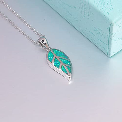 CiNily Opal Leaf/Flower Pendant Necklace for Women Silver Plated Jewelry Gift - color: green