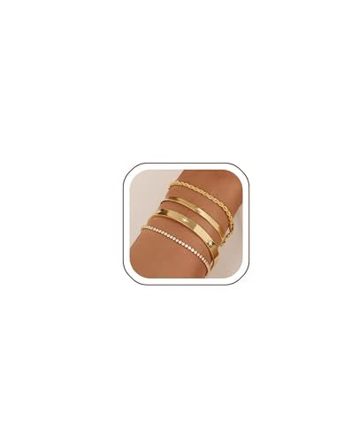 Gold Bracelets for Women 14K Gold Plated Stack Trend Bracelets Charm Paperclip Chain Cuban Link Layered Waterproof Bracelet Dainty Bracelet for Women Jewelry Gifts - color: Gold