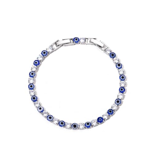 Evil Eye Bracelets for Women 18K Gold and Silver Filled with 4MM Cubic Zirconia Tennis Bracelet Evil Eye Jewelry - color: White Gold