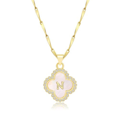 LETFLY 14K Four Leaf Clover Natural Shells Initial A-Z Necklaces for Women - color: Gold, style: Letter N