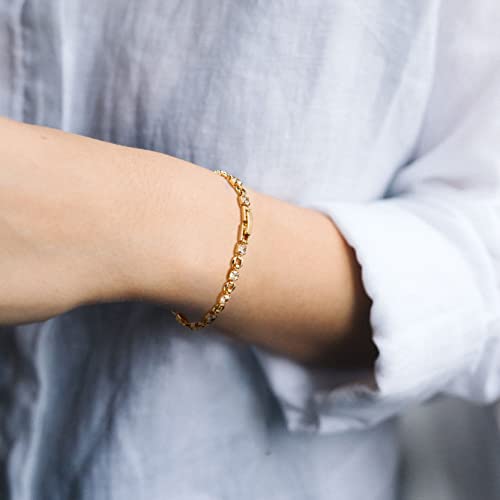 LOYATA Chain Bracelet Gold Link 14K Gold Plated Dainty Pearl Bracelet Simple Jewelry Gift for Women - style: Buckle