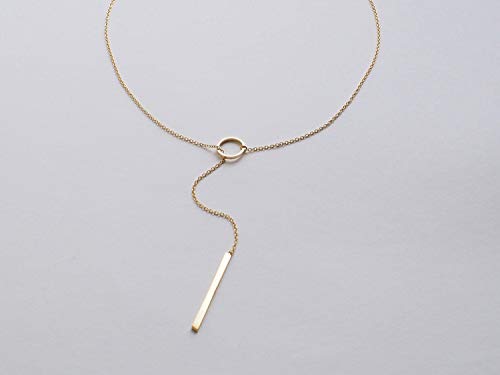 itianxi Gold Tiny Y Shaped Dainty Necklace 18K Gold Plated Cute Bar Vertical Lariat Necklace for Women - color: circle gold
