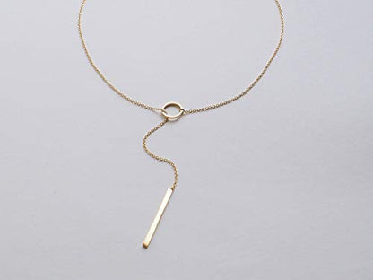 itianxi Gold Tiny Y Shaped Dainty Necklace 18K Gold Plated Cute Bar Vertical Lariat Necklace for Women - color: circle gold