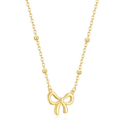 Thaivor Necklace for Women Dainty Bow Necklace 14K Gold Plated Cute Choker Small Pendant Charm Necklaces Teen Gift Trendy Stuff Personalized Jewelry Gifts - color: Gold-Bead-2