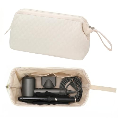 TeeYee Nylon Hair Tools Travel Bag for Dyson Airwrap Quilted Toiletry Bag | Travel Storage Bag for Shark Flexstyle/Curling Iron,Water-repellent,Wide-open,Well-structured,Heat-safe lining,002beige - color: 002Beige