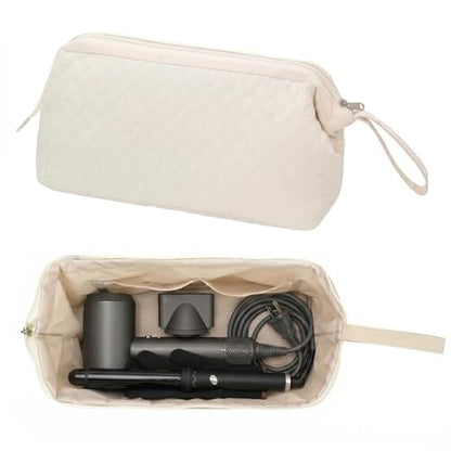 TeeYee Nylon Hair Tools Travel Bag for Dyson Airwrap Quilted Toiletry Bag | Travel Storage Bag for Shark Flexstyle/Curling Iron,Water-repellent,Wide-open,Well-structured,Heat-safe lining,002beige - color: 002Beige