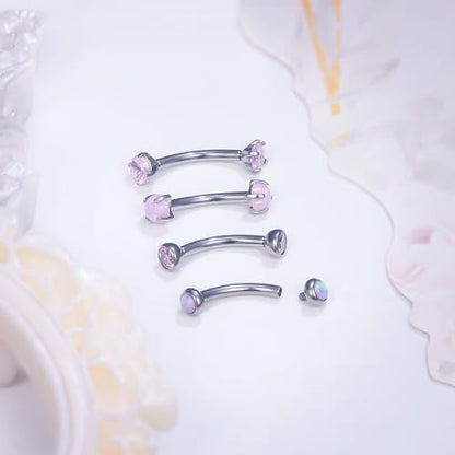 16g Rook Piercing Jewelry Titanium Internally Threaded Opal CZ Curved Barbell Eyebrow Tragus Helix Conch Lobe Labret Earrings Lip Rings Body Piercing Jewelry For Women Men 6mm 8mm 10mm - color: Pink Opal&CZ, size: 8mm