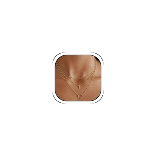 Gold Neklace Stack Dainty Gold Herringbone Necklace for Women Layered Paperclip Chain Necklaces Rhinestone Drop Simple Jewelry Gifts for Women - color: B3：cross pendant