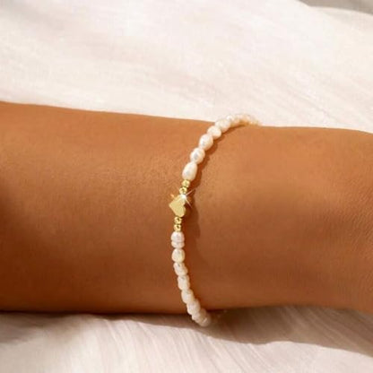 Pearl Bracelets for Women Dainty Gold Pearl Stretch Stackable Bracelet Bridesmaid Wedding Jewelry Gifts Prom Wedding Guest Dress - color: F:Gold Heart Bracelet