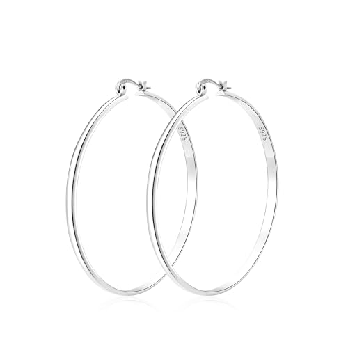 Apsvo Hoop Earrings for Women, 5mm Wide 14K Gold Plated/Silver Hoop Earring Hypoallergenic 925 Sterling Silver Earrings Lightweight Large Earrings for Women - color: 3mmWide-50mmSilver