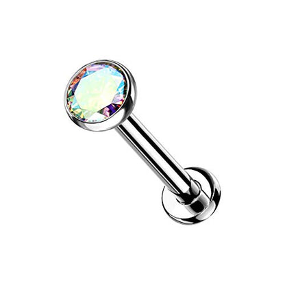 Pierced Owl - 18G Petite 8mm Barbell Implant Grade Titanium Threadless Push-in 2.5mm Crystal Flat Back Lip Cartilage Tragus Stud - style: Aurora Borealis