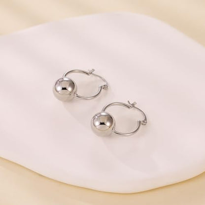 14k Gold Plated Ball Dangle Earrings for Women Sterling Silver Ball Drop Earrings Hypoallergenic Round Balls Hoop Earring Leverback Lightweight Earrings Fashion Jewelry - color: 06-silver