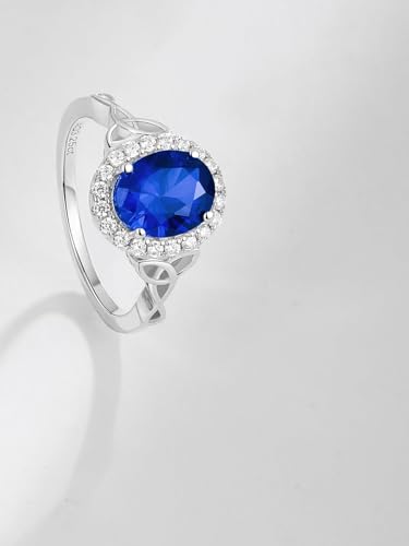 2-3 Carat Oval Engagement Ring 925 Silver Celtic Knot Birthstone Rings for Women Hypoallergenic Amehtyst/Aquamarine/Emerald/Ruby/Sapphire Cocktail Rings Jewelry Size 6-10 - color: B. Sapphire