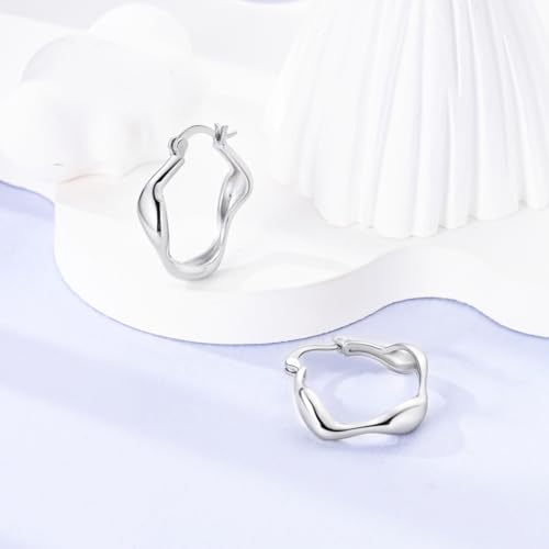 Sterling Silver Chunky Hoops Earring Teardrop Earring | Wide Thick Hypoallergenic Oval Big Large Lightweight Dangle Drop Hoop Earring Jewelry for Women 30MM - color: Chunky white