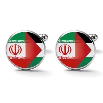 Iran Palestine Flag Men's Cufflinks Tuxedo Shirt Cuff Links Jewelry | Funny Stainless Steel Cufflinks for Men for Business Wedding Accessories - size: 2.0cm