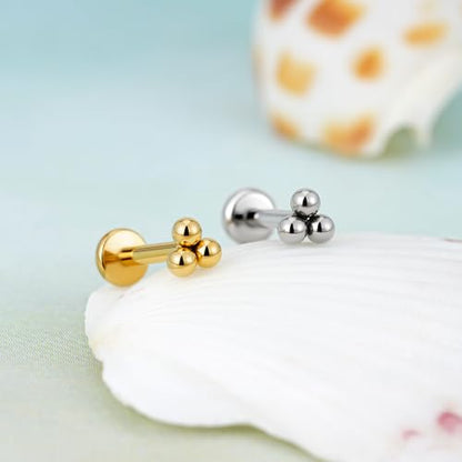 1PC ASTM F136 Titanium Mini Threadless Flat Back Stud 18G 6mm 8mm for Conch Helix Flat Tragus Labret - color: Triangular Cluster - Gold