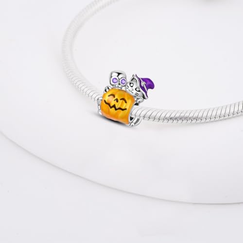 Charm for Bracelets and Necklaces Heart Cat Flower Boy 925 Sterling Silver Bead Birthday Jewelry Gift for Women - color: Halloween Pumpkin Ghost Charm