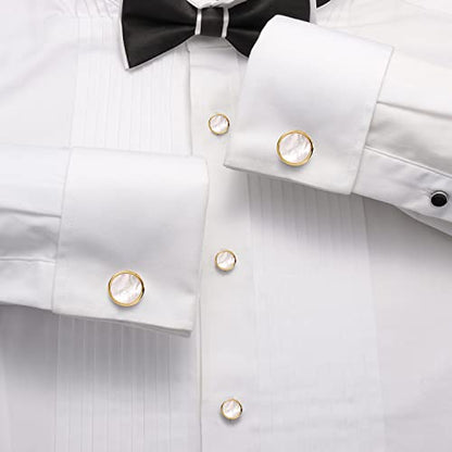 HAWSON Fashion Mother-of-Pearl Tuxedo Shirt Button and Cufflink Set, Specially Designed for Wedding Business - color: Gold Tone-Mother of Pearl