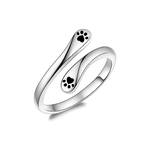 Fookduoduo 925 Sterling Silver Ring Inspirational Jewelry adjustable Wrap Open Rings for Women - style: Paw Print Ring