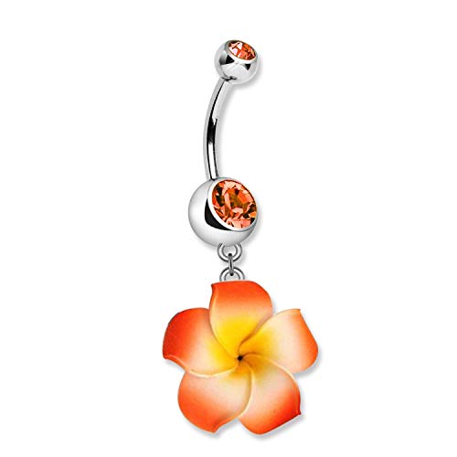 Assorted Set 14 Gauge 3/8 Inch 316L Surgical Steel Barbell Belly Button Navel Rings Dangles Boho Hawaiian Plumeria Flower - style: 4 Belly Dangle
