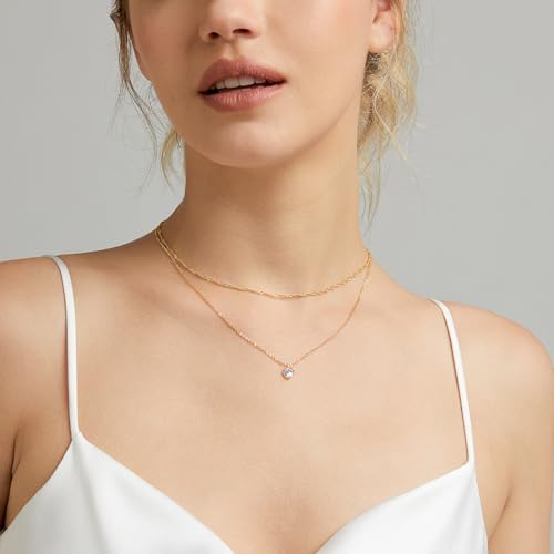 Zeffy Diamond Necklaces for Women, Dainty Gold Necklace 18k Gold Plated Layered Necklaces Simple Gold CZ Diamond Pendant Necklaces for Women Trendy Jewelry Gifts for Girls - color: Gold CZ Layered Necklace