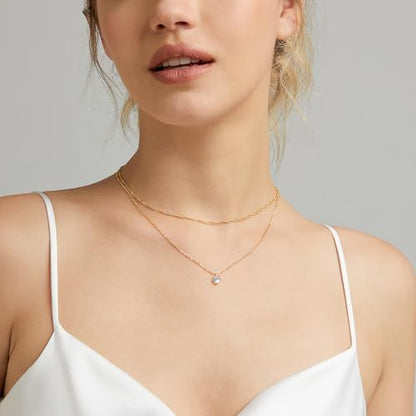 Zeffy Diamond Necklaces for Women, Dainty Gold Necklace 18k Gold Plated Layered Necklaces Simple Gold CZ Diamond Pendant Necklaces for Women Trendy Jewelry Gifts for Girls - color: Gold CZ Layered Necklace