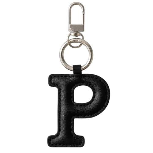 Initial Letter Keychain,Stainless Steel,Colorful Faux Leather Keyring for Backpack,Purse,Car Keys,Gift for Men Women - color: P