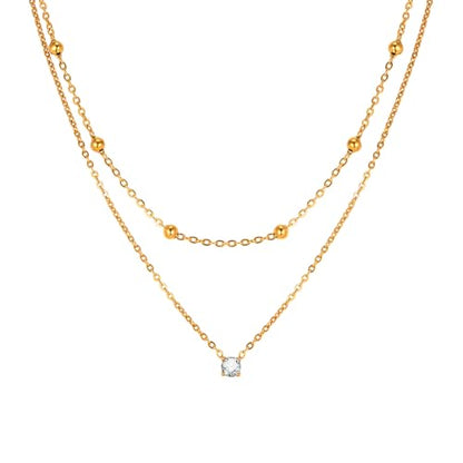 Double-Layer Cubic Zirconia Pendant Necklace For Women 18K Gold Plated Cubic Zirconia Necklaces Layered Wearing Gold Chains Dainty Chokers