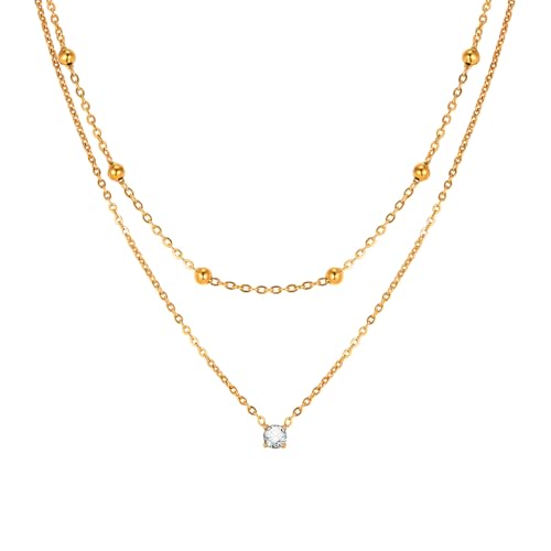Double-Layer Cubic Zirconia Pendant Necklace For Women 18K Gold Plated Cubic Zirconia Necklaces Layered Wearing Gold Chains Dainty Chokers