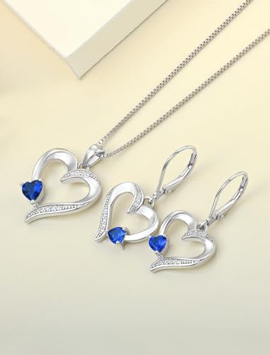 YL Heart Necklace 925 Sterling Silver Love Heart Pendant Birthstone Jewelry for Women - color: 09-sapphire-Sept