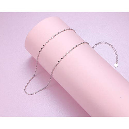 Ladytree S925 Sterling Silver Dainty Simple Choker Necklace,Rolo Chain,Adjustable 13 inches to 16 inches - style: 04_Lace Chain Choker