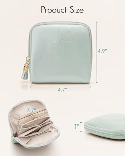 VLANDO Small Travel Jewelry Case,Velvet Pouch Bags with Zipper,Mint Green | Travel Essentials,PU Leather Organizer with 5 Divided Sections,Carry-On Totes,Gift for Birthday,Bride,Bridesmaid,Women,Girls - color: B.Mint Green