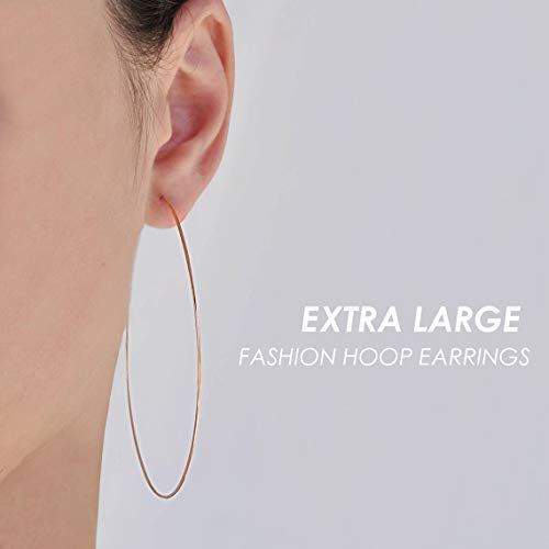 3 Pairs Thin Extra Large Hoop Earrings Set，Fashion Huge Gold Hoops 18k Gold Plated Lightweight Stainless Steel Hoops Big Geometric Round Gold Hoop Earrings Set Minimalist Jewelry for Women - size: 90MM