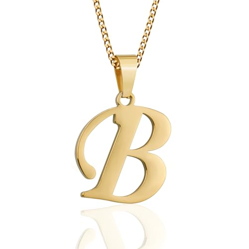 Suweibuke Initial Necklace for Men Women Boys Girls, 18K Gold Plated 26 Letters Pendant Necklace, Personalized Jewelry Gifts - color: Gold--1B