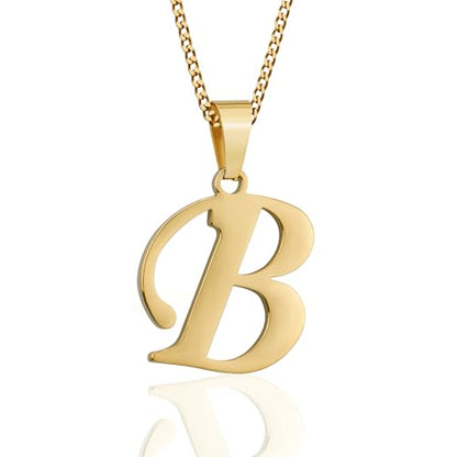 Suweibuke Initial Necklace for Men Women Boys Girls, 18K Gold Plated 26 Letters Pendant Necklace, Personalized Jewelry Gifts - color: Gold--1B