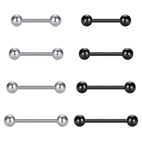 VCMART Nipple Rings Tongue Rings Stainless Steel 14G Straight Barbells Piercing Jewelry 12mm,14mm,16mm,18mm - color: 7 -silver & black